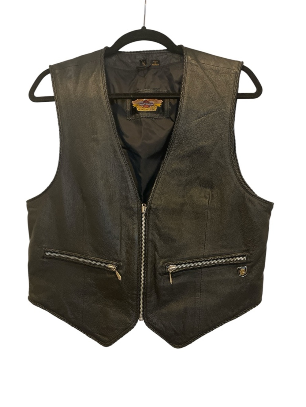 Harley-Davidson Black Leather vest with Embossed Leather Back Panel